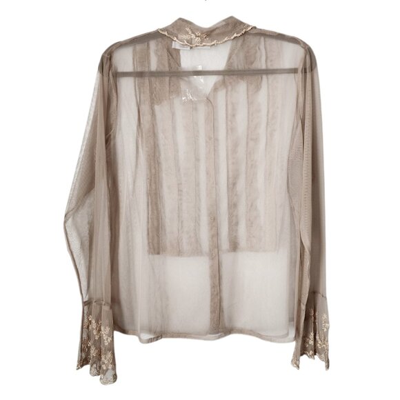 NEWPORT NEWS VINTAGE 90s Sheer Mesh button front shirt in latte floral NWOT 14 - Picture 3 of 8